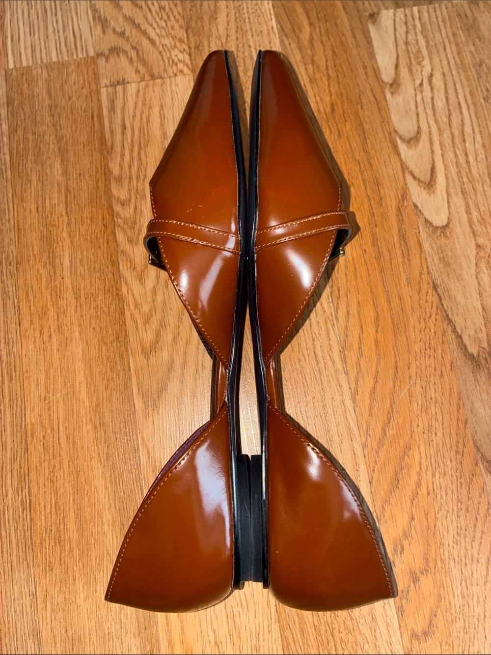 Sarto Brown Pointed Mary Jane Flats - Picture 6 of 8